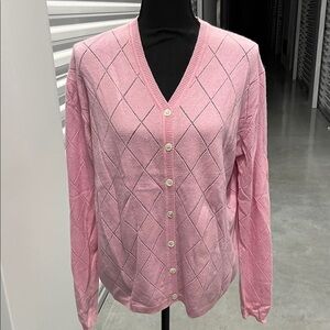 Pink Diamond Knit Women's Sweater vintage 100% cashmere import images size XL